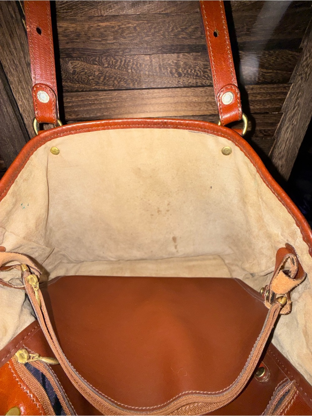 Vintage Dooney & Bourke AWL British Tan Large Leather Shopper Tote Duck Logo USA - Picture 6 of 9